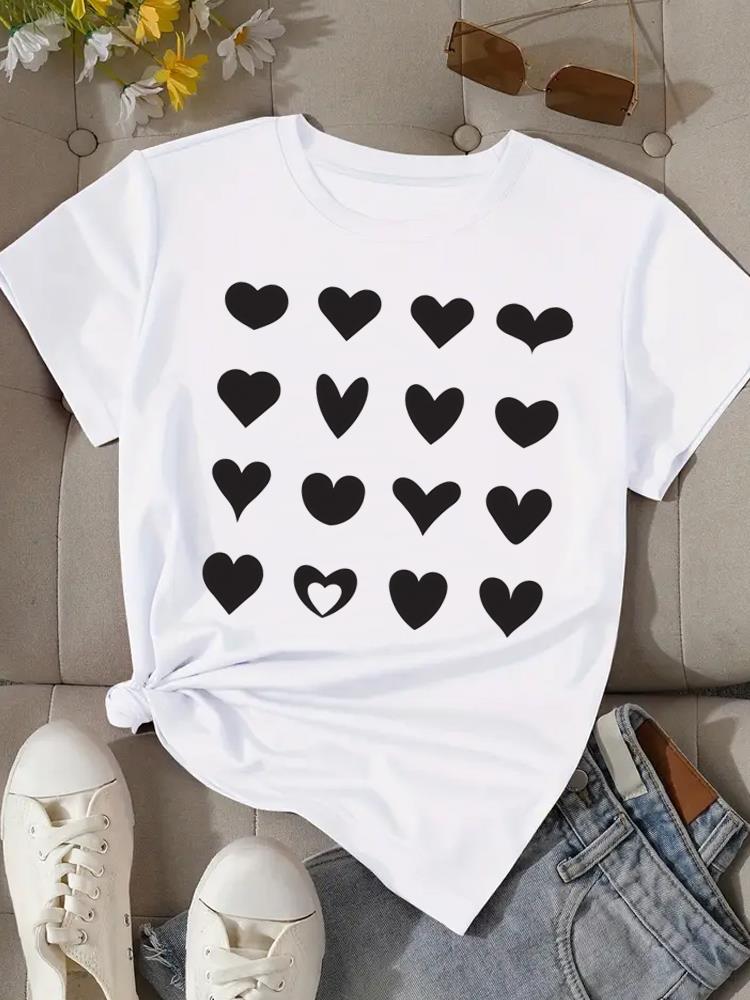 (Asian Size) Print trend love style cute  Fashion Female Tee Top Women Clothing T Shirt Woman Short Sleeve Graphic T-shirts