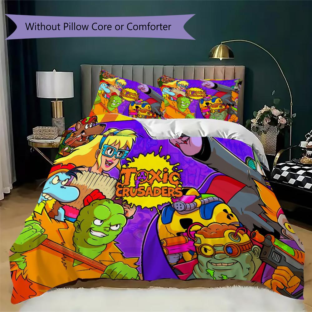 Toxic Crusaders Pattern Bedding,Quilt Set Quilt Cover Pillowcase Home Birthday Gift (1*duvet cover+2*pillowcase,without core)ASJT261020021