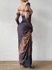 European & American Fashion Mesh Print Ruffle Bodycon Dress