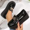 Mote Elegante Chunky Hæl Loafers Sko Kvinner Metall Detor Svarte Kilesko Kvinne Vår Høst PU Lær Loafers Sko Damer