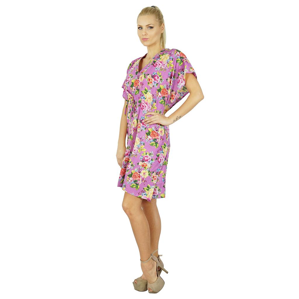 Bimba Women Floral Kaftan Bridesmaid Short Cotton Caftan Beach Coverup
