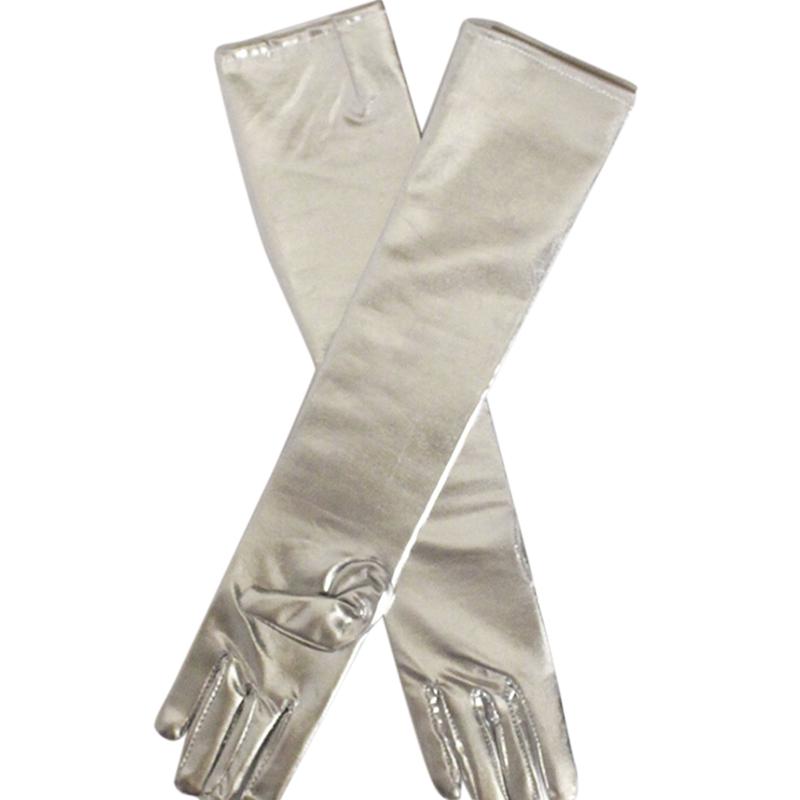 Gold Silber Wetlook Kunstleder Metallic Handschuhe Abendparty Performance Fäustlinge Damen Sexy Ellbogenlang Lang Latex