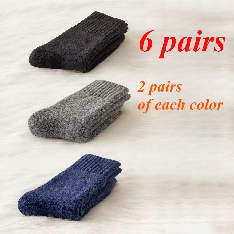 

6 пар зимних мужских теплых шерстяных носков, толстые высококачественные повседневные кашемировые носки Harajuku Retro Snow 6 pairs тёмно-синий/чёрный