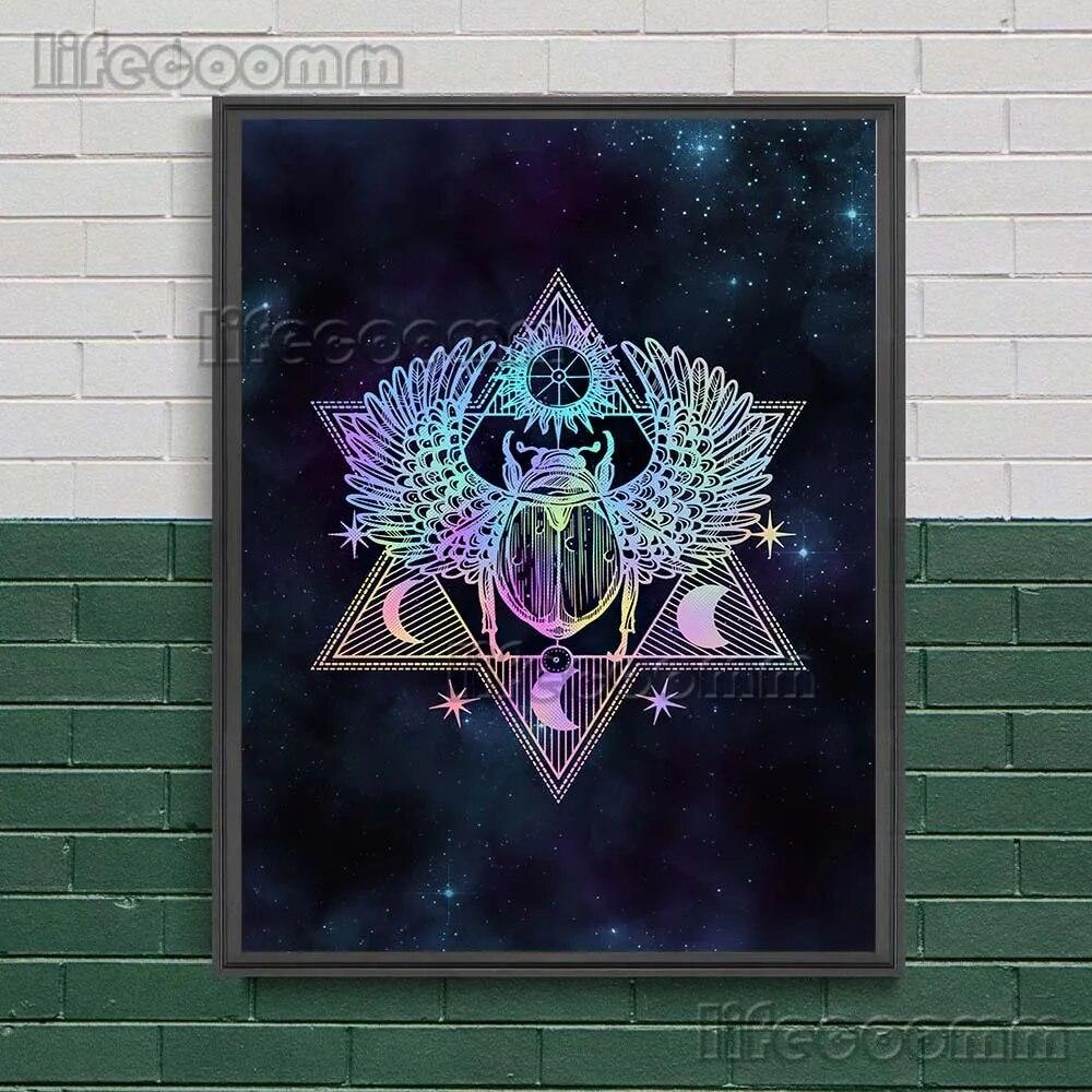 Mystical Witch Book Of Knowledge And Celestial Lunar Moth Wall Art Canvas Painting Ouroboro And Head Moth Poster And Pirnt Decor No Frame