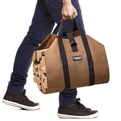 Amagabeli Toile Sac à bûche Cheminée Sac de chauffage Imperméable Transporteur de bois extérieur rangement pour le bois de