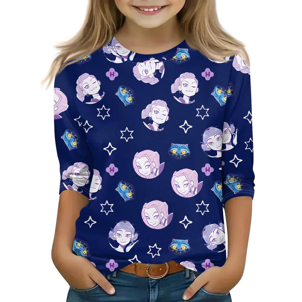 Druck-Tops für junge Mädchen 4-11 Jahre Rundhals 3/4-Ärmel T-Shirts Trendige Tops Outfit T-Shirts