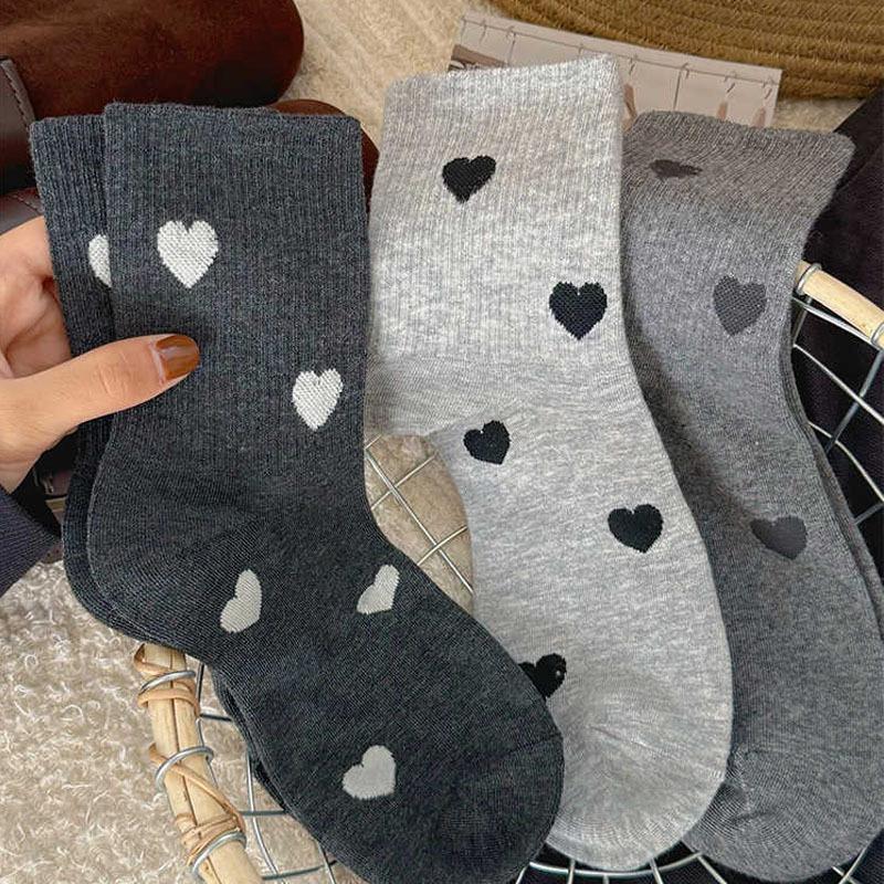 1/5 Pairs Women's Cute Heart Shaped Mid Tube Socks Autumn Winter New Ins Trendy Trendy Versatile High Beauty Duty Series Socks