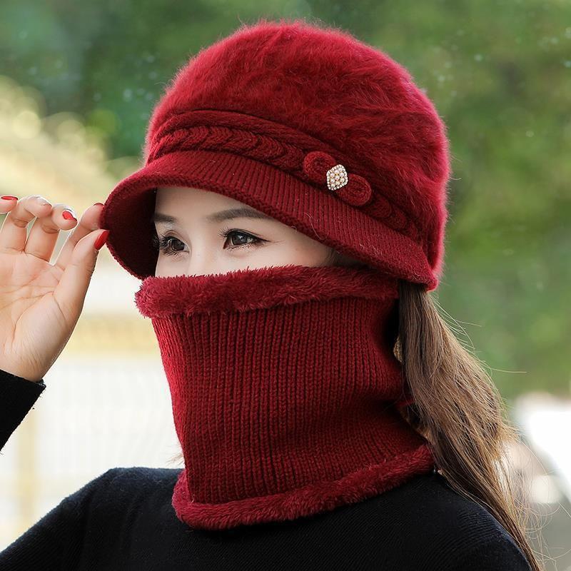 Hat Women Winter Mom Middle-Aged and Elderly Old Lady Autumn and Winter Fleece-lined Warm Fashion Western Style Wool Knitted Hat