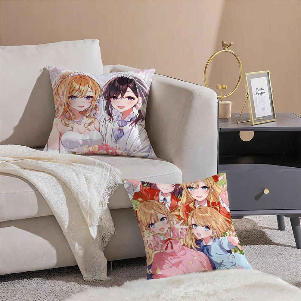 Anime W-Watashi no Oshi wa Akuyaku Reijou Cushion Cover Breathable Linen Summer Odorless Eco-Friendly Invisible Zipper Washable