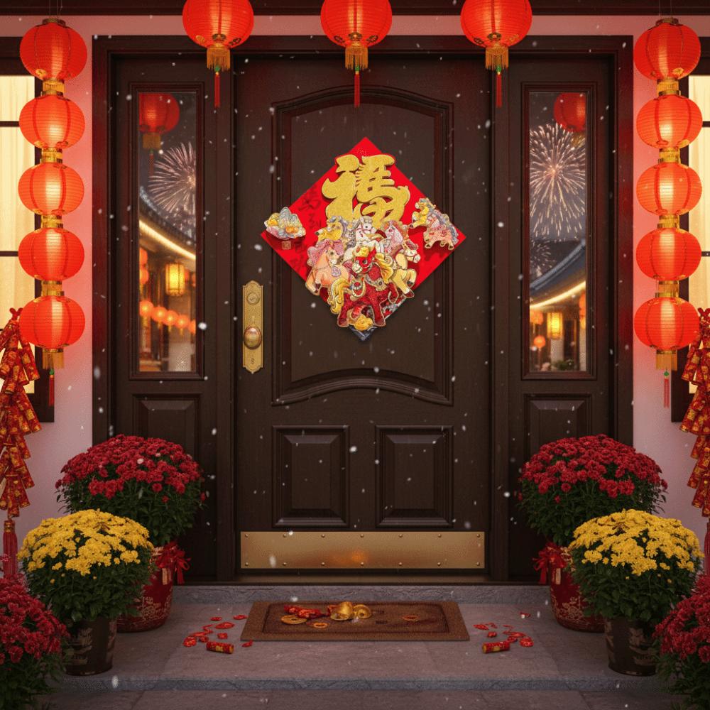 Traditional 2026 Horse Year Door Sticker Chinese Style 3D Fu Character Spring Festival