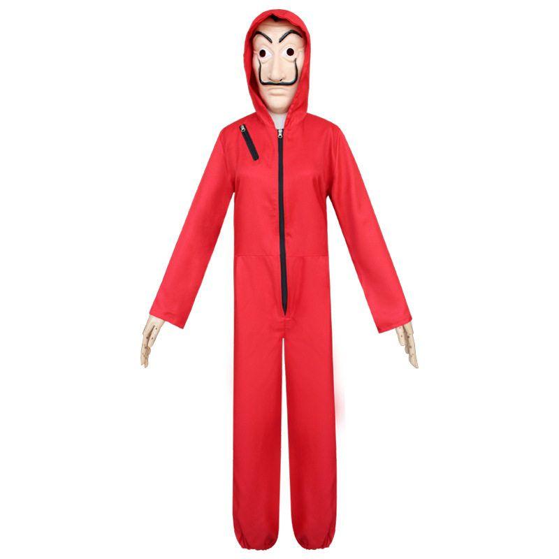 

Halloween Cosplay Costume Money Heist Dali Costume Red Jumpsuit Clown House of Cards Onesie Adult s