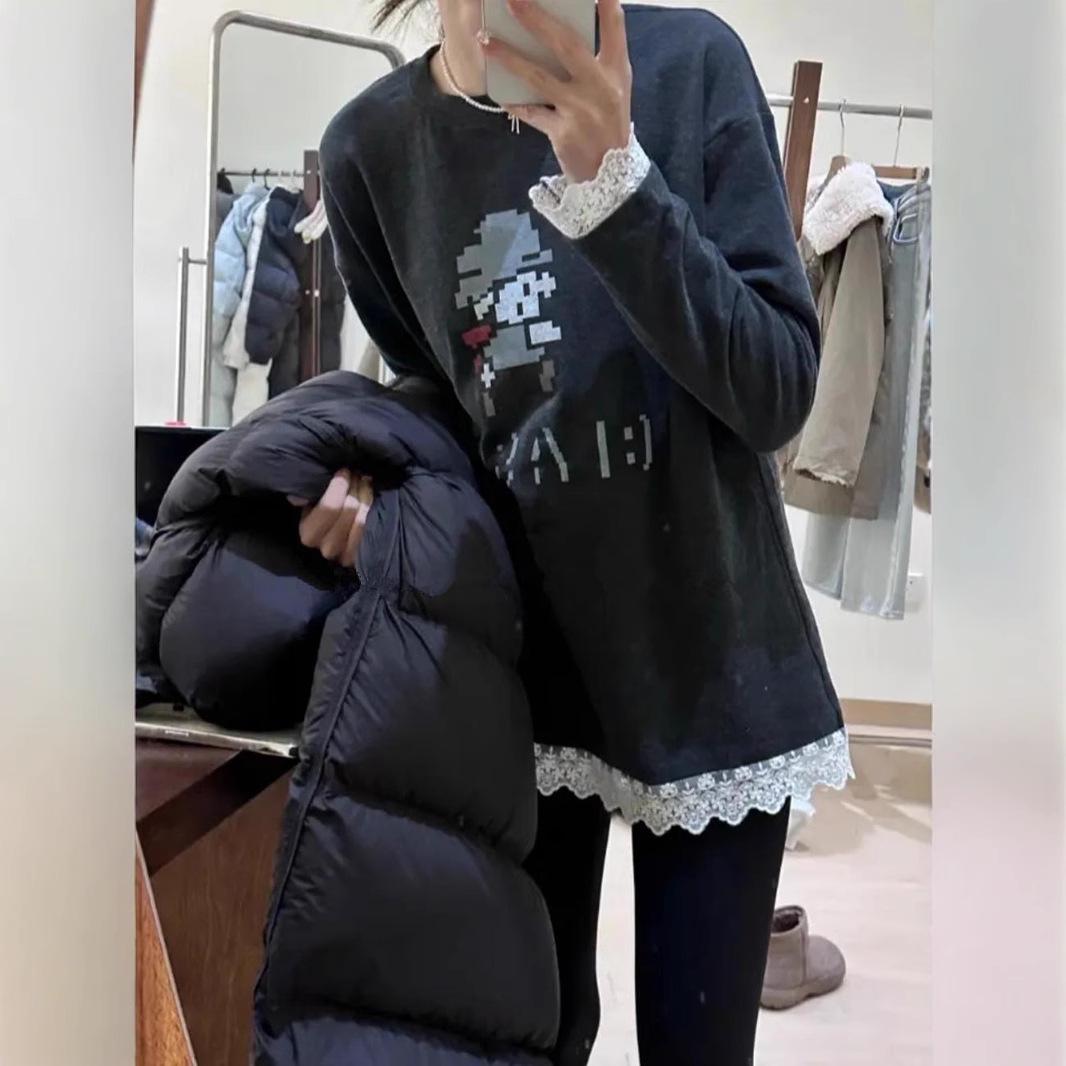 

Women s Korean Style Fleece-Lined High-End Long Sleeve Winter Top 2024 S темно-сірий