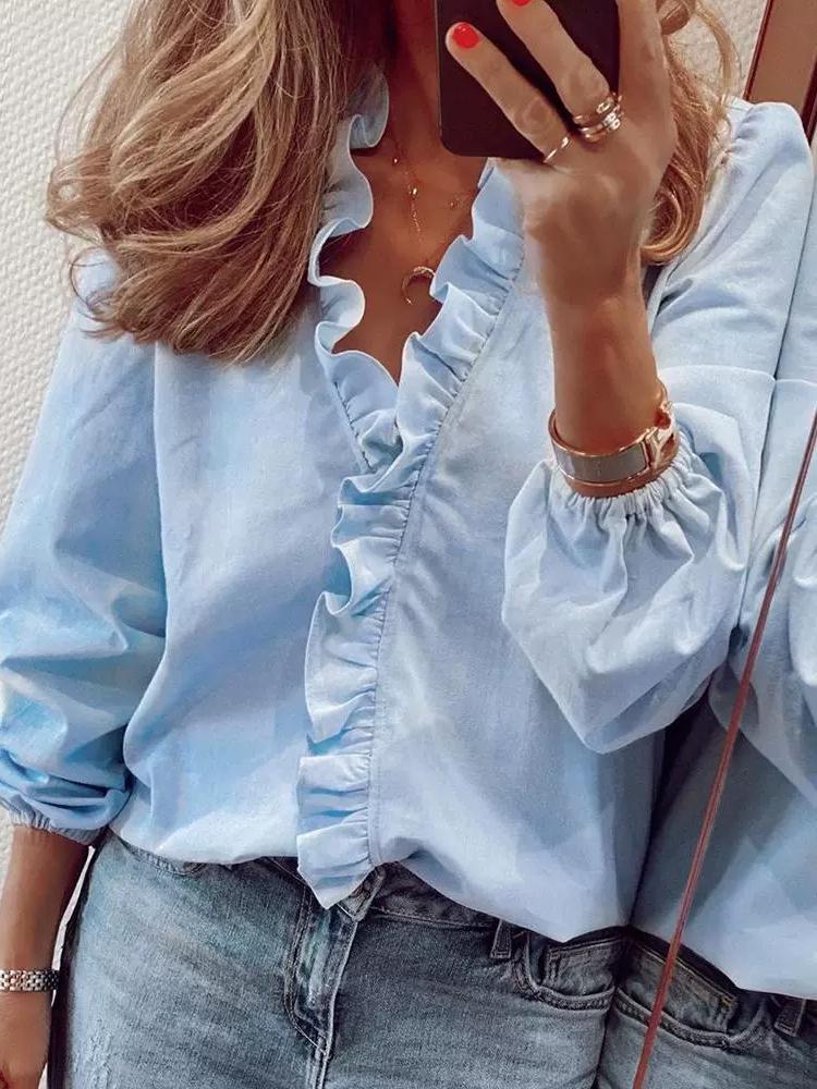 Spring/summer Long Sleeve Ruffled Shirt for Women