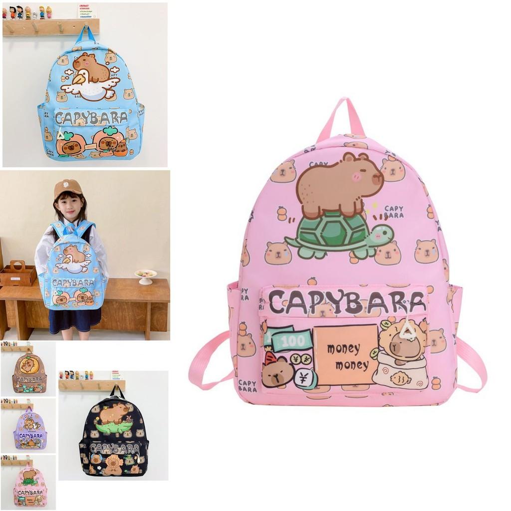 Adorable Capybara Print Children Backpack Spacious Lightweight For School Use