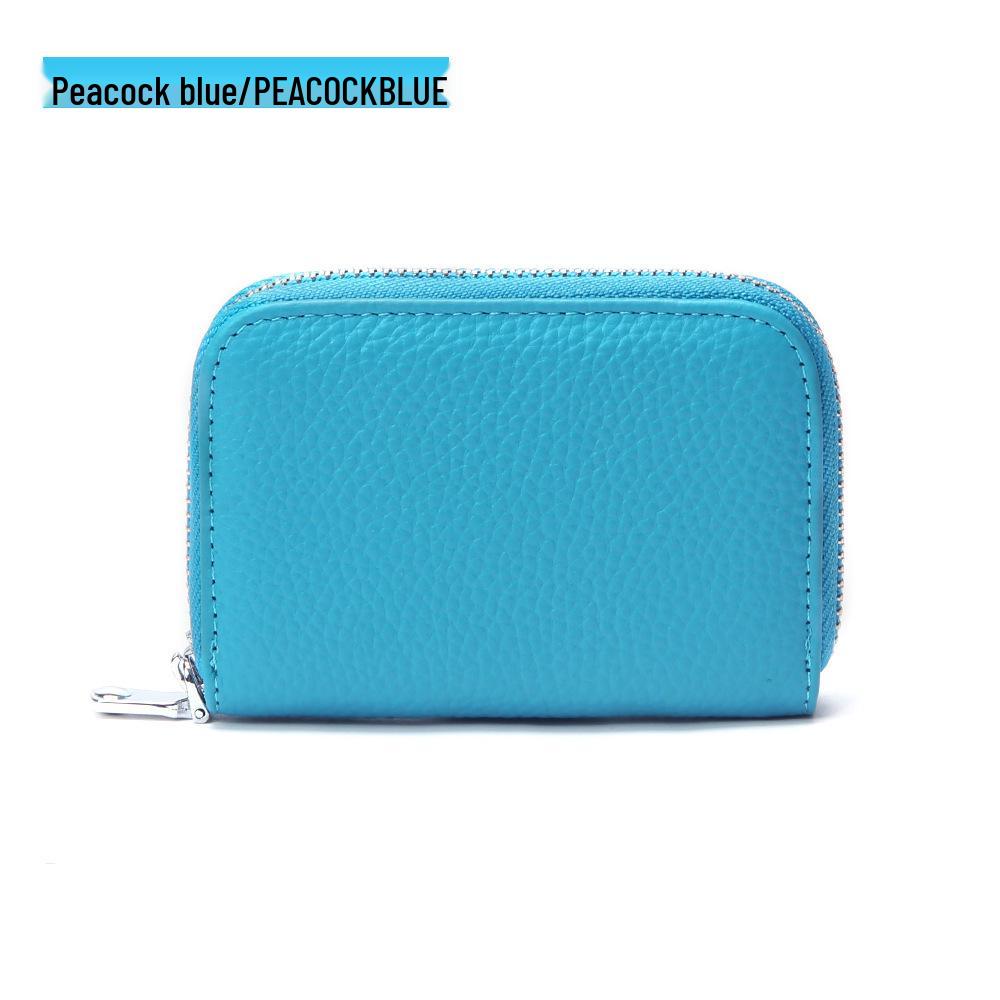 Accordion Top Grain Cowhide RFID Anti-Theft Multi-Card Zipper Leather ID Card Holder
