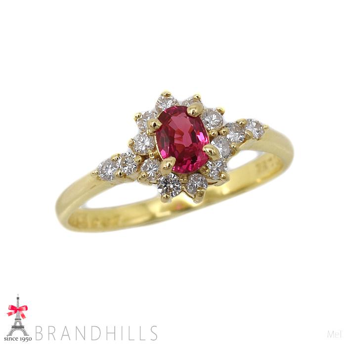 SEIKO Jewelry Ruby Diamond K18 Yellow Gold Size 0.37ct 0.28ct Ring, YG, #13