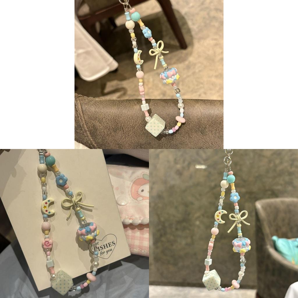 Candy Color Hand Painted Bead Phone Lanyard With Pvc Cord For Girls And Boys