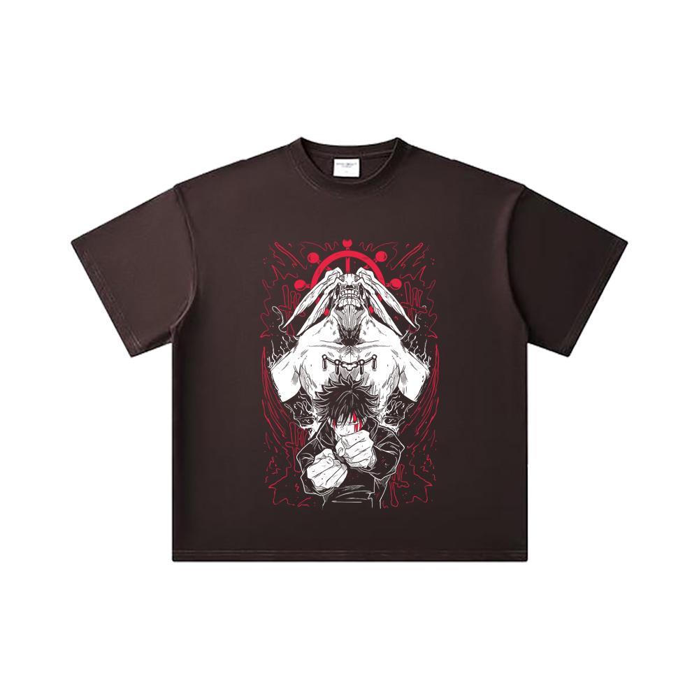 260 GSM Double Yarn 32 Count 100% Cotton Jujutsu Kaisen V18 Mahoraga Print Unisex Heavy Cotton T Shirt