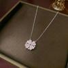 Women's Heart-Shaped Necklace with Four-Petal Flower, Cubic Zirconia, Titanium Steel Clavicle Chain - Elegant and Versatile Accessory