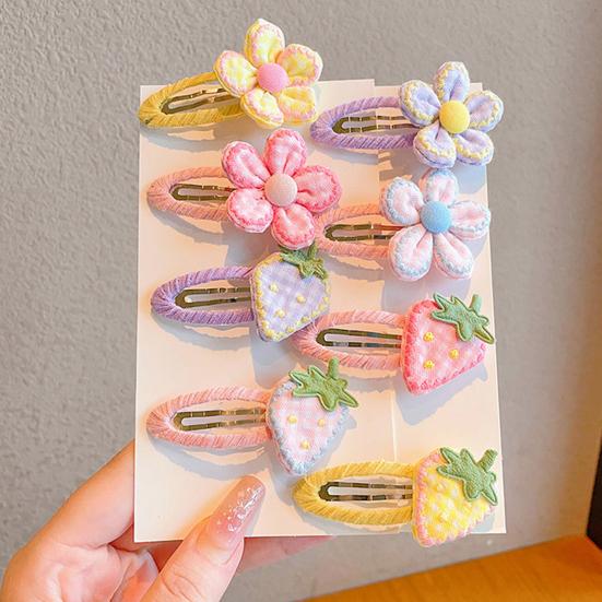 Hairpin Handmade Fabric Flowers Strawberry Embroidery Decor Soft Wrapped BB Clip Kids Pastoral Style Anti-Slip Hair Accessories