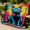 1pc Colorful Cat Outdoor Flannel Blanket Soft All Season Polyester Throw , Perfect for Picnics & Travel , Picnic Accessory