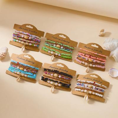 Bohemian Muschel Set Armband Anhänger Vielseitig Nischen Design Damen Reiskorn Mehrschichtig Elastisches Armband