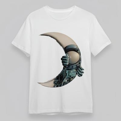 Herren Oversize Klassisches T-Shirt Astronautenhandschuh hält Mondsichel Grafik T-Shirt