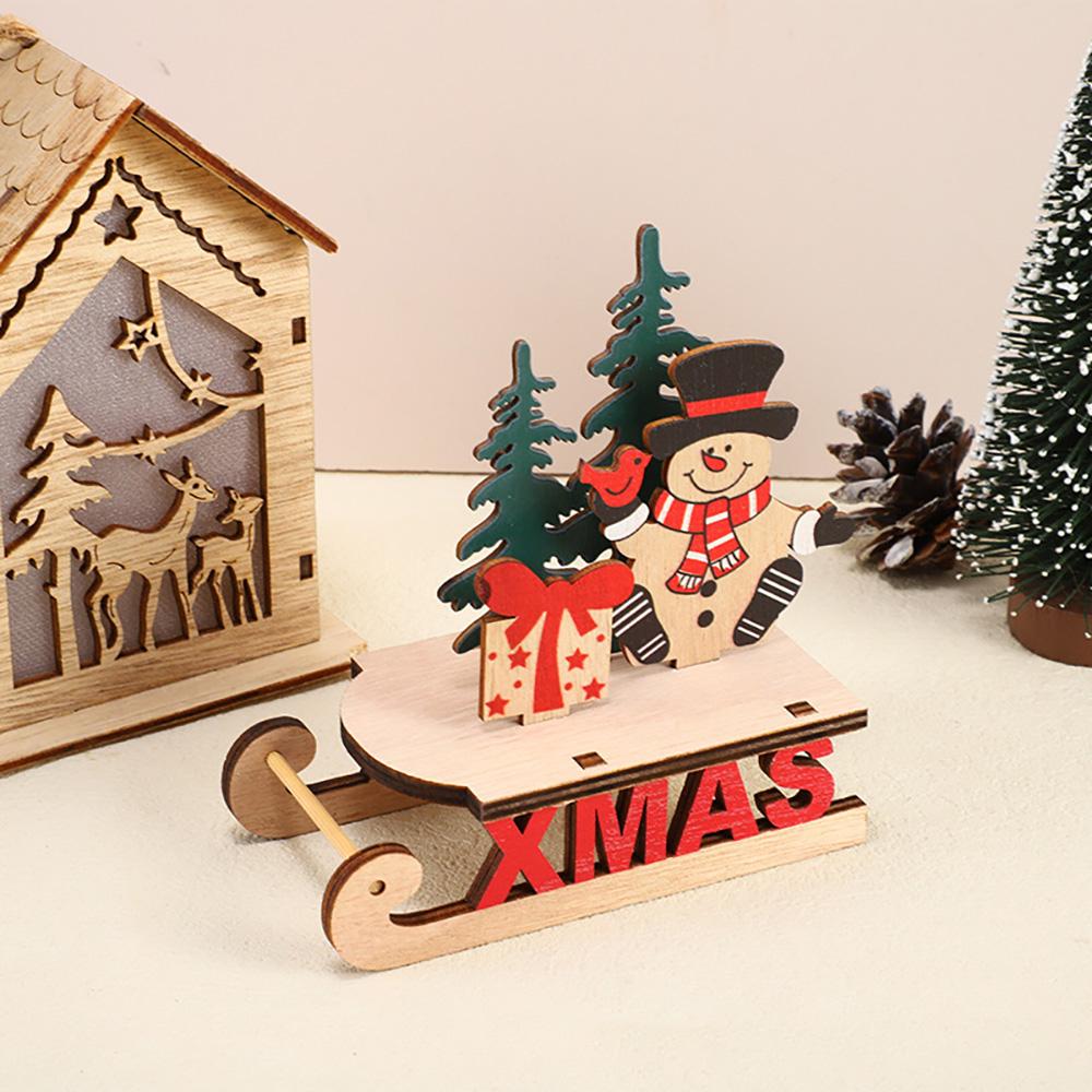 Runtow 1Pc Christmas Wooden Sleigh Santa Claus Snowman Elk Decoration Sleigh Home Christmas DIY Decoration 2025 Christmas Gift