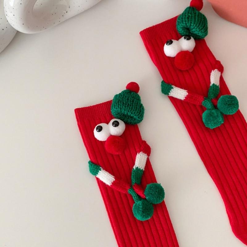 Children Christmas Party Decors Socks Creative Festival Cartoon Big Eyes Magnetic Hand Middle Tube Socks Hosiery Gift
