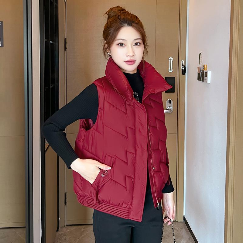 

Cotton vest women s autumn and winter new vest short fashion vest light vest stand-up collar down cotton jacket XXXXL красный