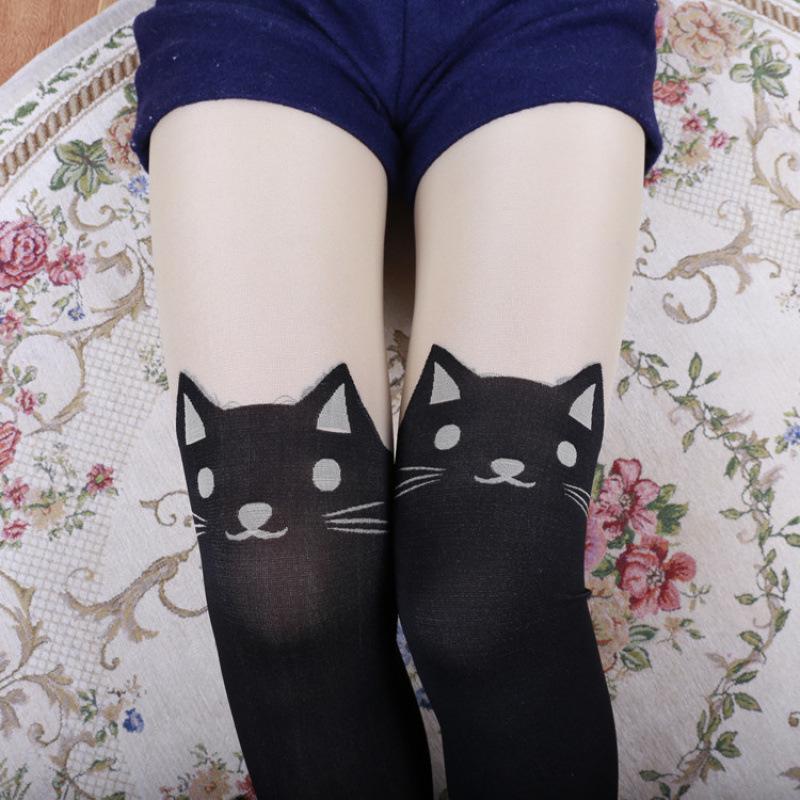 Japanese Cartoon Cat Tail Over-the-Knee High-Top Splicing Stockings