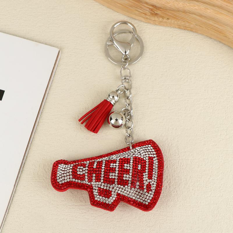 Neuer Full Crystal Wort Cheer Schlüsselanhänger Lederquaste Schlüsselhalter Strassstein Schlüsselring Anhänger Damen Tasche Anhänger Geschenk
