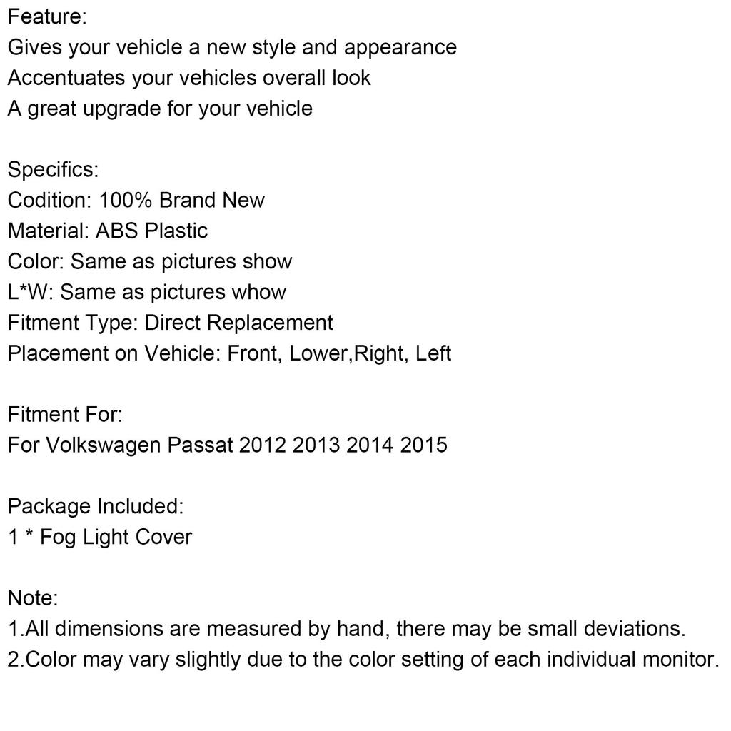 2PCS Front Driving Fog Light Cover Fit VW Passat 2012-2015 Black/Chrome