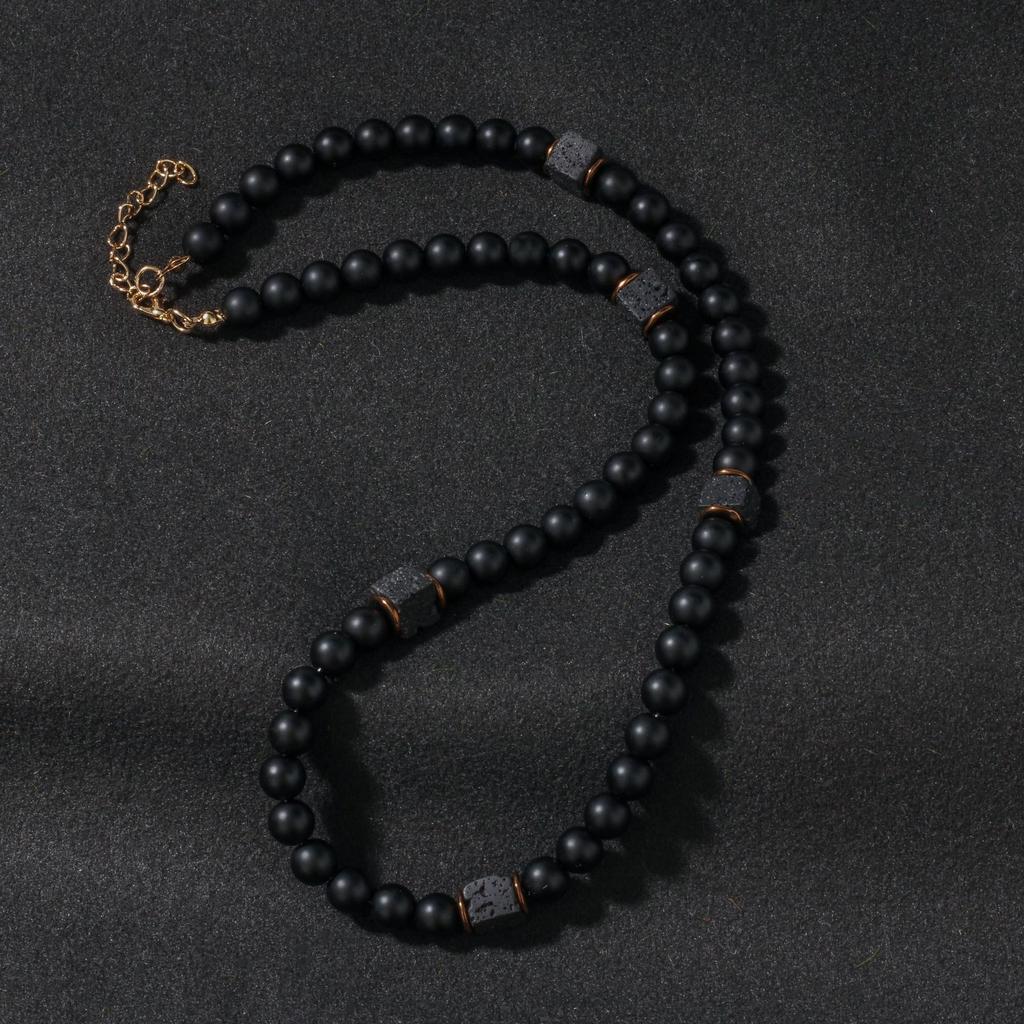 Festive Gifts Matte Onyx Lava Rock Beaded Bracelet With Copper Spacers Minimalist Fashion Jewelry For Men Women Daily Wear Simple Versatile Accessory