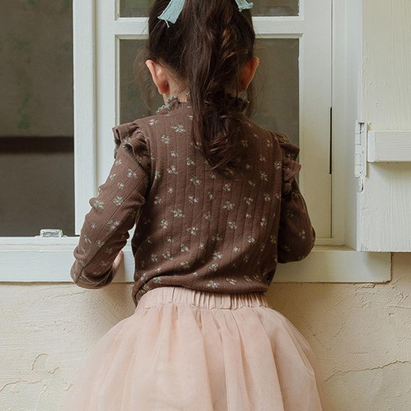 2025 Spring Strawberry Korean Toddler Girls' Puff Sleeve Lace Collar Floral Top
