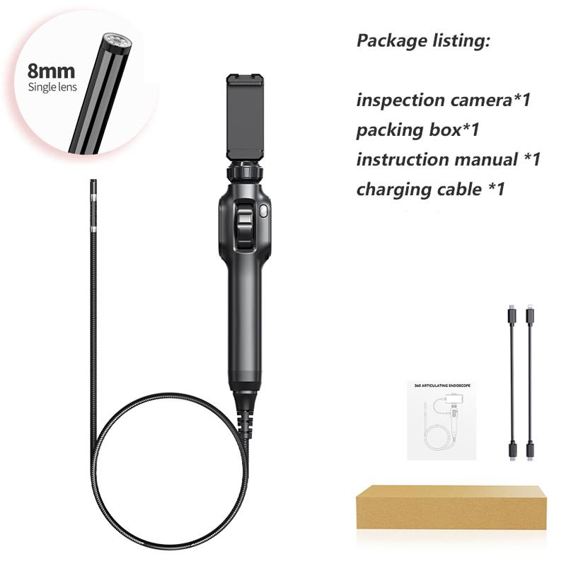 Industrial Endoscope with 8mm Articulating Camera HD1080 Two-Way Articulating Borescope Cars Inspection Camera for IOS Android