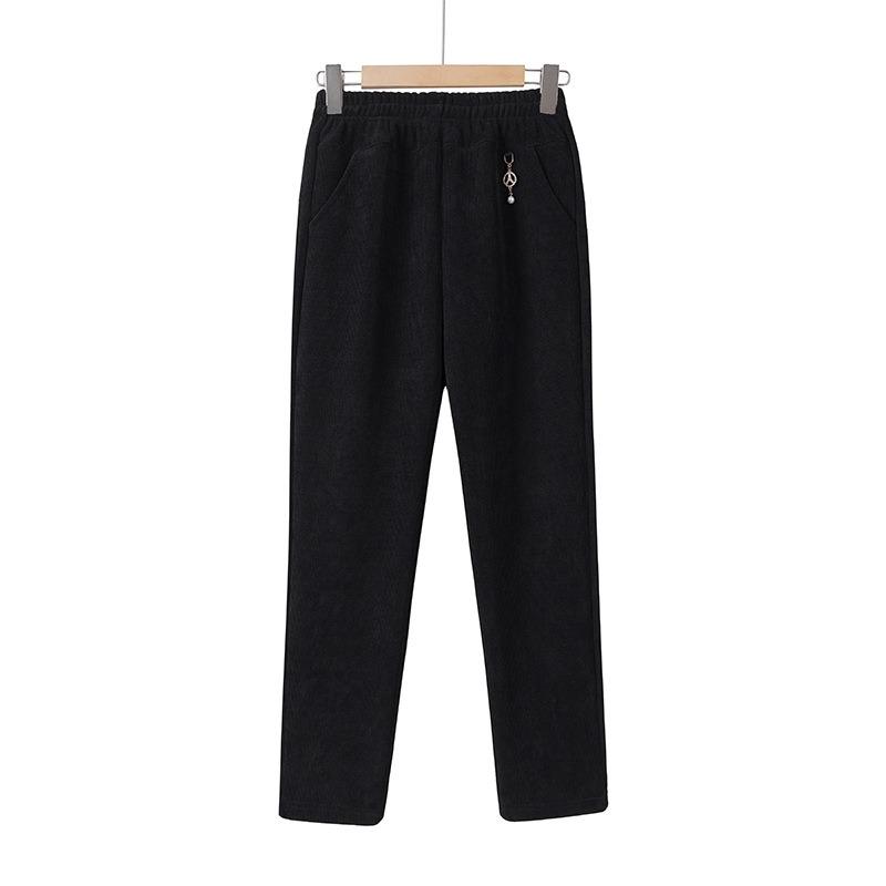 

Флисовые брюки прямого кроя для женщин, для носки осенью и зимой, бабушкины утолщенные теплые хлопковые брюки с высокой талией, вельветовые брюки средней посадки для мамы 8XL