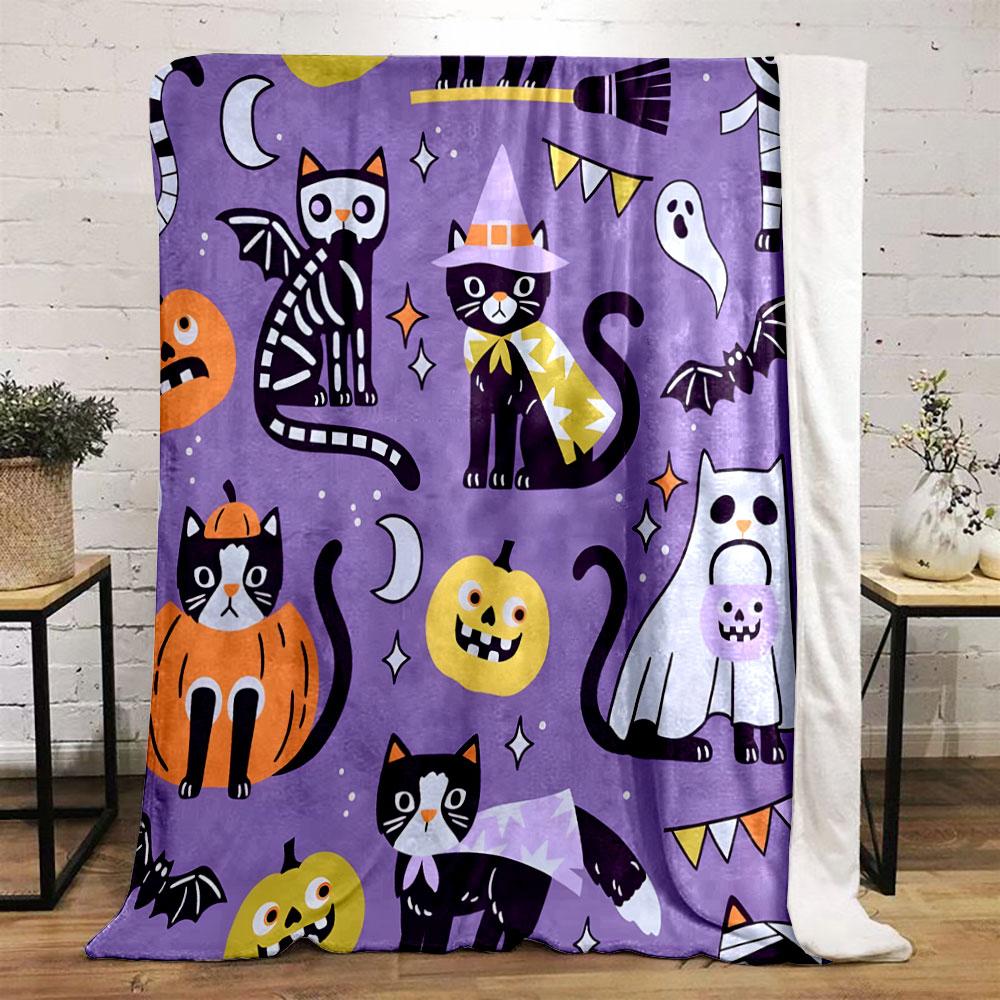 Halloween Cats and Pumpkins Pattern print blanket soft and cozy perfect for the living room bed sofa or a nap,gift
