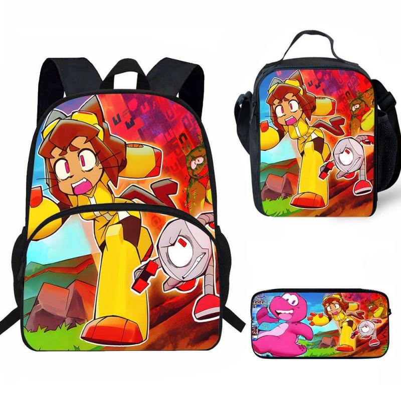 Kids School Backpack Set With Lunch Bag Pencil Case - Cartoon Print Lightweight Ergonomic Design Grade 1-2 Students