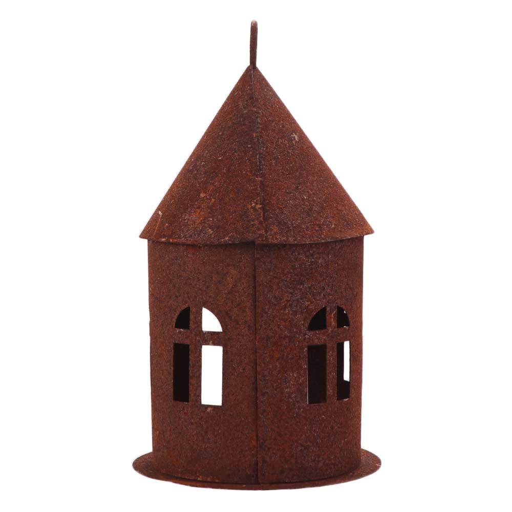 Iron Hanging Castle Candle Holder Rustic Castle Ornaments Rusty Castle Candlestick Living Space