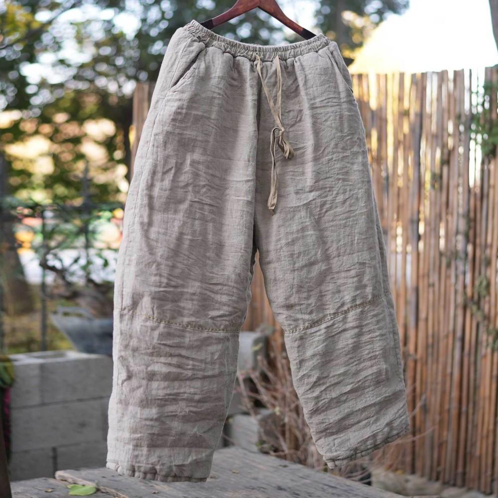 

Johnature Women Vintage Straight Pants Solid Color Patchwork Trousers Spring Elastic Waist Loose Belt Long Pants One Size бежевий