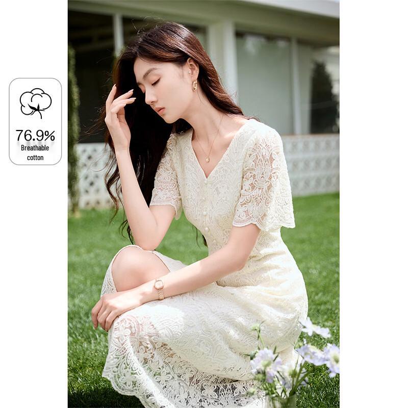 Xiangying Lace V-Neck High-Waist Dress S