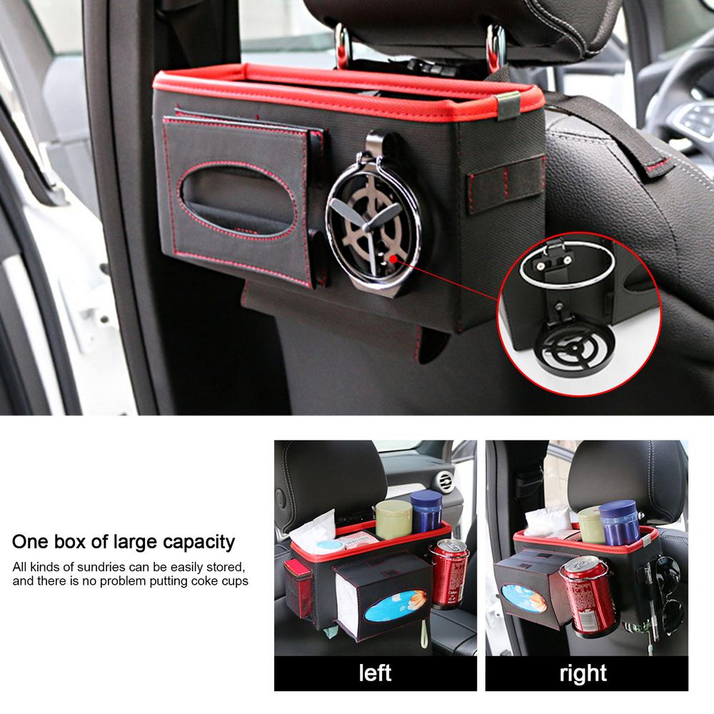 Leather Car Seat Handbag Holder Large Capacity Tissue Bag Storage Headrest Backseat Napkin Holder Purse Phone Water Cup Pockets