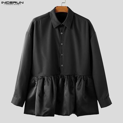 Elegant Men Long Sleeve Ruffled Patchwork Casual Loose Shirts