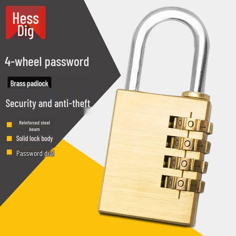 HESEDIGE Brass 4-Digit Combination Padlock Large, 4-Digit Combination