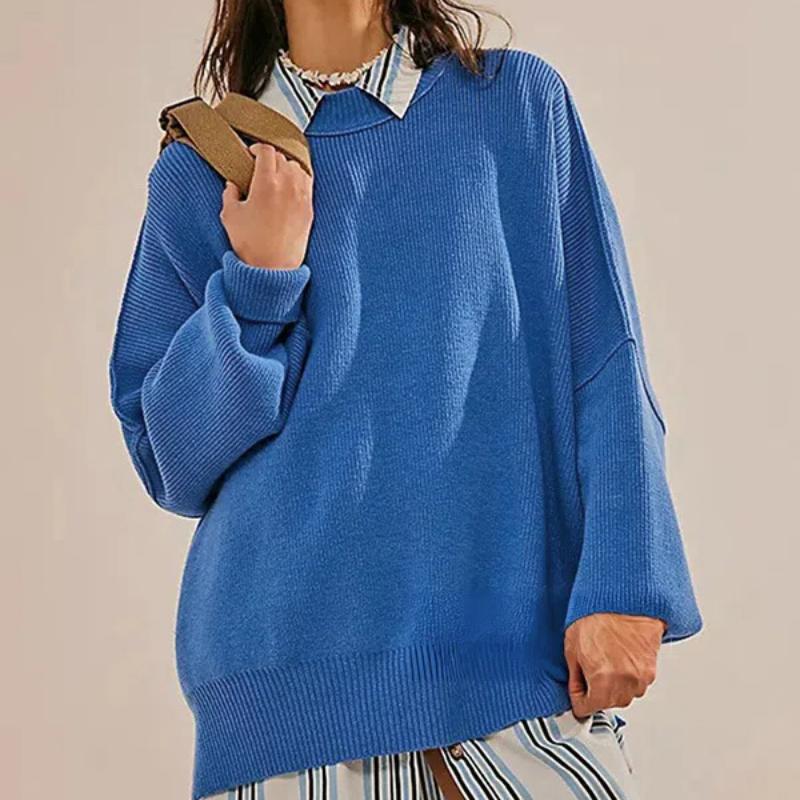 Women's Oversized Batwing Sweaters 2025 Fall Outfits Trendy Crewneck Knit Side Slit Fashion Pullover Tops