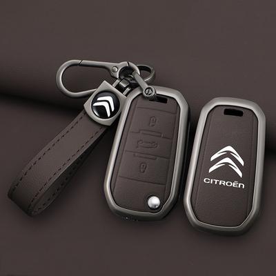 Zinklegierung Leder Auto Klappschlüsselhülle Abdeckung Schutzschale Anhänger langlebig langlebig Schlüsselanhänger Für C3 C4 CACTUS C6 C8