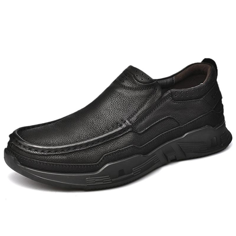 Casual leather shoes men's autumn leather thick-soled wide-headed wide-footed soft-soled non-slip first-layer cowhide men's shoes dad shoes comfortabl