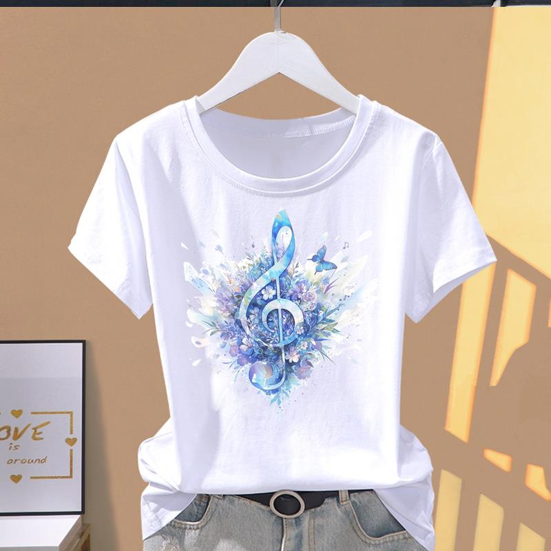 (Asian Size) lovely cartoon flower O-neck Casual Clothing Short Sleeve T shirt Printed T-shirts Fashion Female Women's Top Graphic Tee