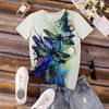 Retro Gradient Tie Dye Dragonfly Print Round Neck Women's T-shirts Casual Fashion Short Sleeved Top